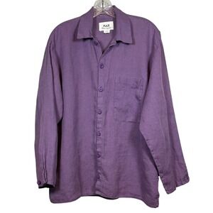 FLAX Women's Button Down Shirt, 100% Linen, Lavender, Size Small